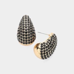 Black Rhinestone Stud Earrings Curved Statement Accessories Teardrop WaterDrop